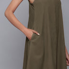 Bronze Grey Warm Cotton Corduroy Knee Length Flared Dress