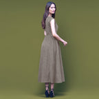 Bronze Grey Warm Cotton Corduroy Sleeveless Midi Wrap Dress