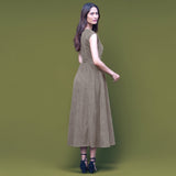 Bronze Grey Warm Cotton Corduroy Sleeveless Midi Wrap Dress