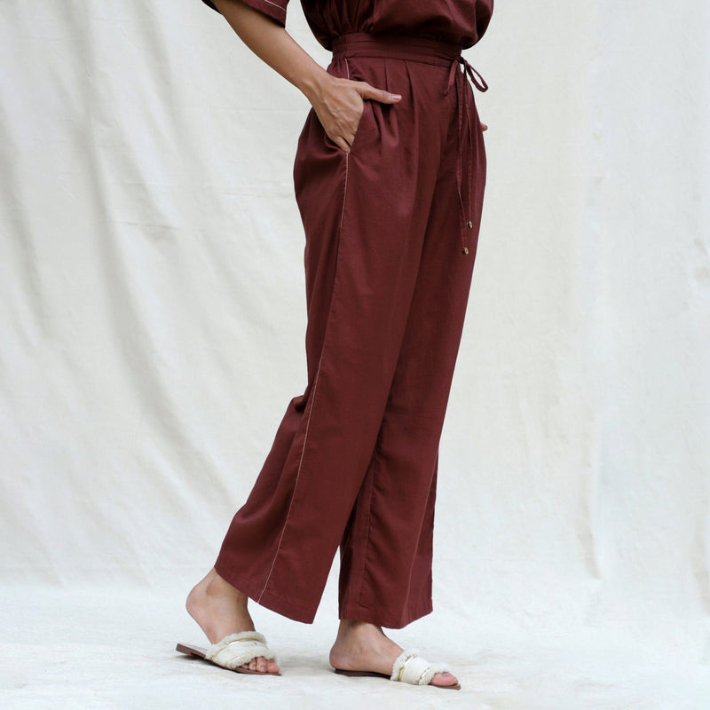 Brown 100% Cotton Mid-Rise Elasticated Pant