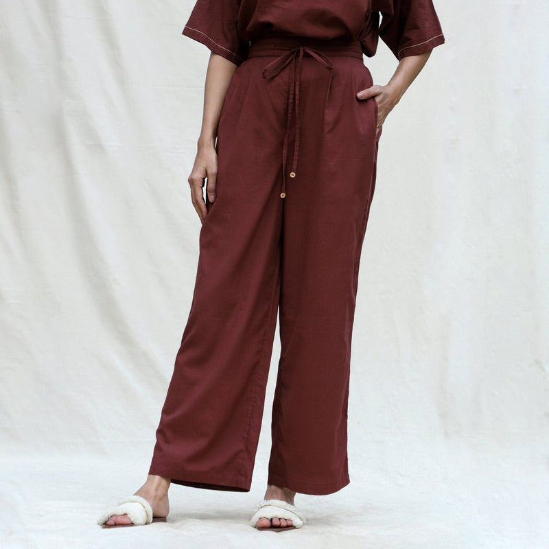 Brown 100% Cotton Mid-Rise Elasticated Pant