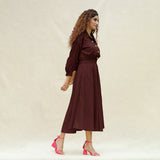 Brown Cotton Button-Down Yoked Maxi Dress