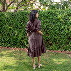 Brown Cotton Flax A-Line Knee Length Pre and Post Maternity Dress