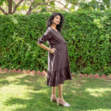 Brown Cotton Flax A-Line Knee Length Pre and Post Maternity Dress