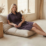 Brown Cotton Flax A-Line Short Dress with Belt