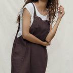 Brown Cotton Flax Ankle Length Dungaree Jumpsuit