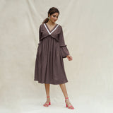Brown Cotton Flax Bohemian Midi Dress