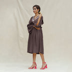 Brown Cotton Flax Bohemian Midi Dress
