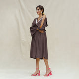 Brown Cotton Flax Bohemian Midi Dress