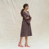 Brown Cotton Flax Bohemian Midi Dress