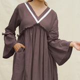 Brown Cotton Flax Bohemian Midi Dress