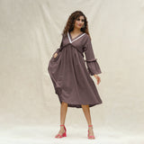 Brown Cotton Flax Bohemian Midi Dress