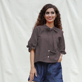 Brown Cotton Flax Button-Down Shirt