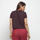 Brown Cotton Flax Button-Down Short Sleeves Shirt