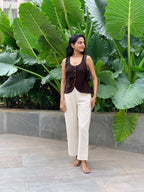 Brown Cotton Flax Button-Down Waistcoat