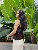 Brown Cotton Flax Button-Down Waistcoat