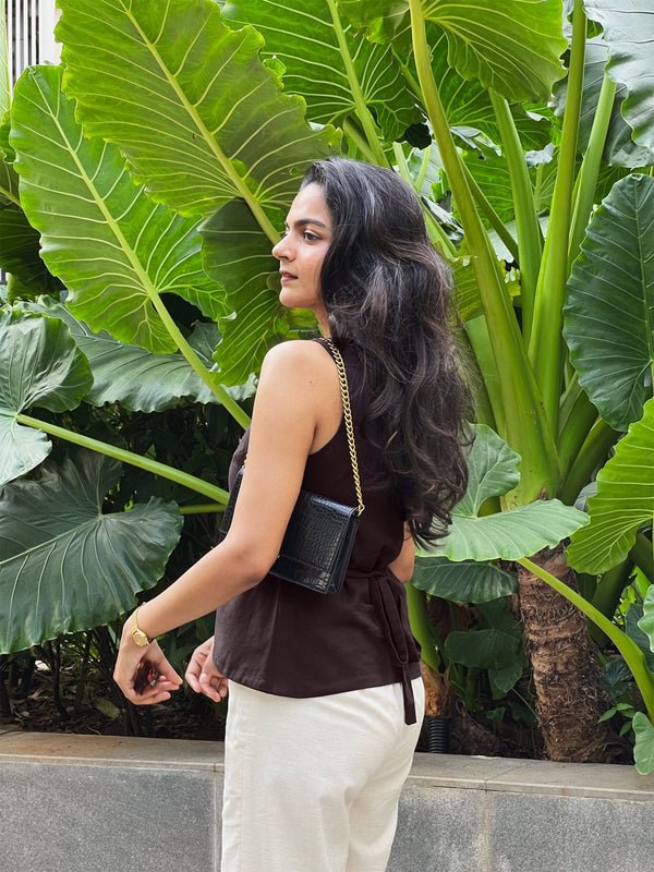Brown Cotton Flax Button-Down Waistcoat