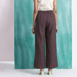 Brown Cotton Flax Elasticated Mid-Rise Wide Legged Pant