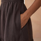 Brown Cotton Flax Elasticated Short Tier Dress