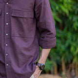 Brown Cotton Flax Front Pocket Full Sleeve Shirt