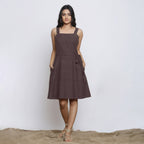Brown Cotton Flax Knee Length Princess Line Dress