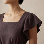 Brown Cotton Flax Open-Back Fit and Flare Knee Length Dress