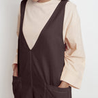 Brown Cotton Flax Paneled Midi Shift Dress