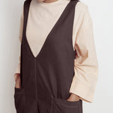 Brown Cotton Flax Paneled Midi Shift Dress
