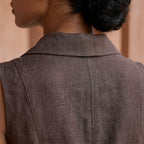 Brown Cotton Flax Paneled Sleeveless Maxi Dress