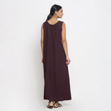 Brown Cotton Flax Scoop Neck Sleeveless Maxi Dress