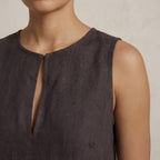 Brown Cotton Flax Sleeveless A-Line Short Shift Dress