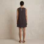 Brown Cotton Flax Sleeveless A-Line Short Shift Dress