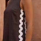 Brown Cotton Flax Wavy Stripe Maxi Shift Dress