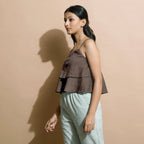 Brown Cotton Linen Camisole Crop Top