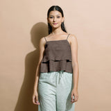 Brown Cotton Linen Camisole Crop Top