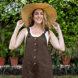 Brown Cotton Linen Dungaree Playsuit