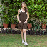 Brown Cotton Linen Dungaree Playsuit