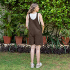 Brown Cotton Linen Dungaree Playsuit