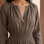 Brown Cotton Linen Fit and Flare Maxi Tier Dress