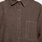 Brown Cotton Linen Full Sleeve Button-Down Shirt