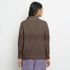 Brown Cotton Linen Full Sleeve Button-Down Shirt
