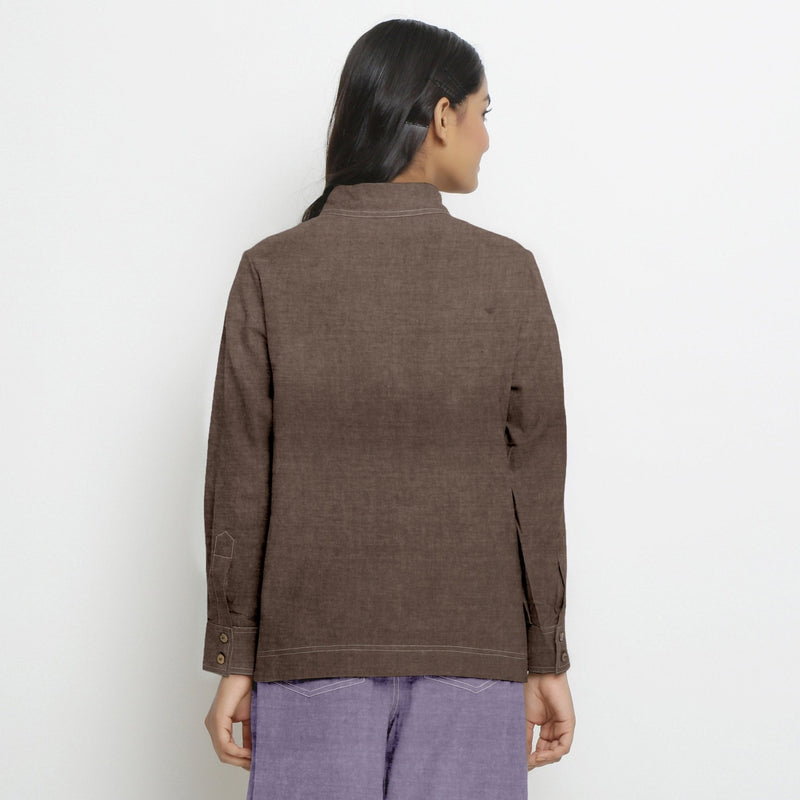 Brown Cotton Linen Full Sleeve Button-Down Shirt