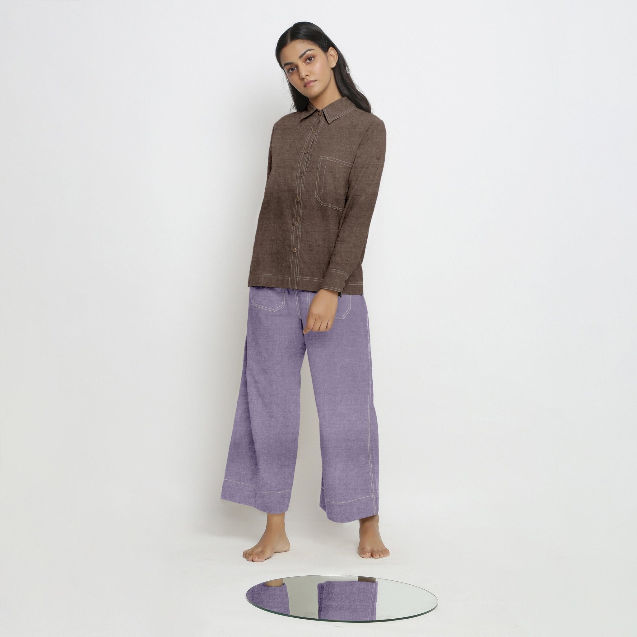 Brown Cotton Linen Full Sleeve Button-Down Shirt