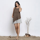 Brown Cotton Linen Halter Neck Handkerchief Top