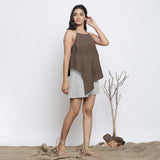 Brown Cotton Linen Halter Neck Handkerchief Top
