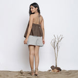 Brown Cotton Linen Halter Neck Handkerchief Top