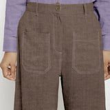 Brown Cotton Linen Patch Pocket Wide Legged Pant