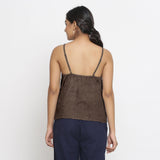 Brown Cotton Linen Relaxed Fit Spaghetti Top