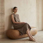 Brown Cotton Linen Sleeveless Paneled Swing Dress