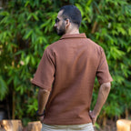 Brown Cotton Waffle Polo T-Shirt